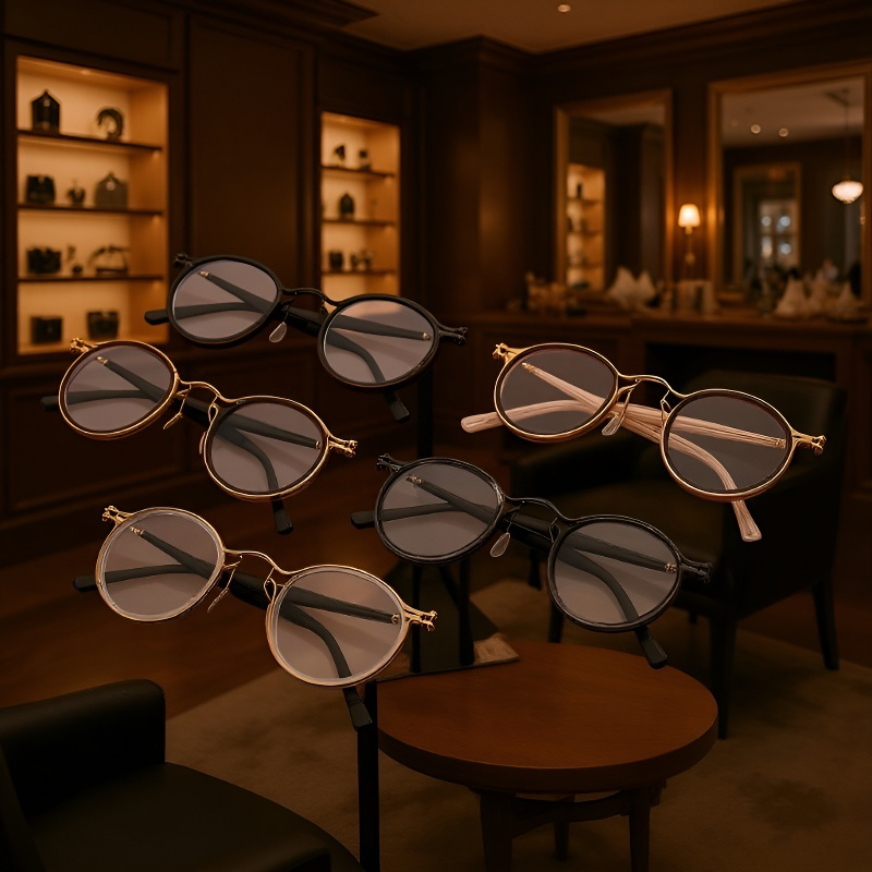 スイープブラックストームメガネレトロラウンドフレームアンチブルーメガネプレートメガネフレーム近視光学ミラーフラットミラー