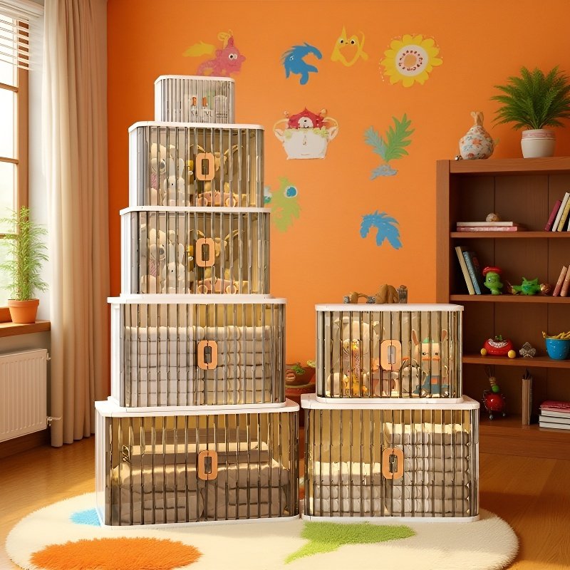 Foldable Storage Cabinet with Double Rolling Doors - Deluxe Lightweight Organizer