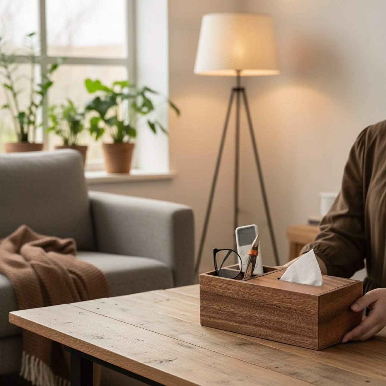 Boîte à mouchoirs en bois pour salle de bain ou bureau
