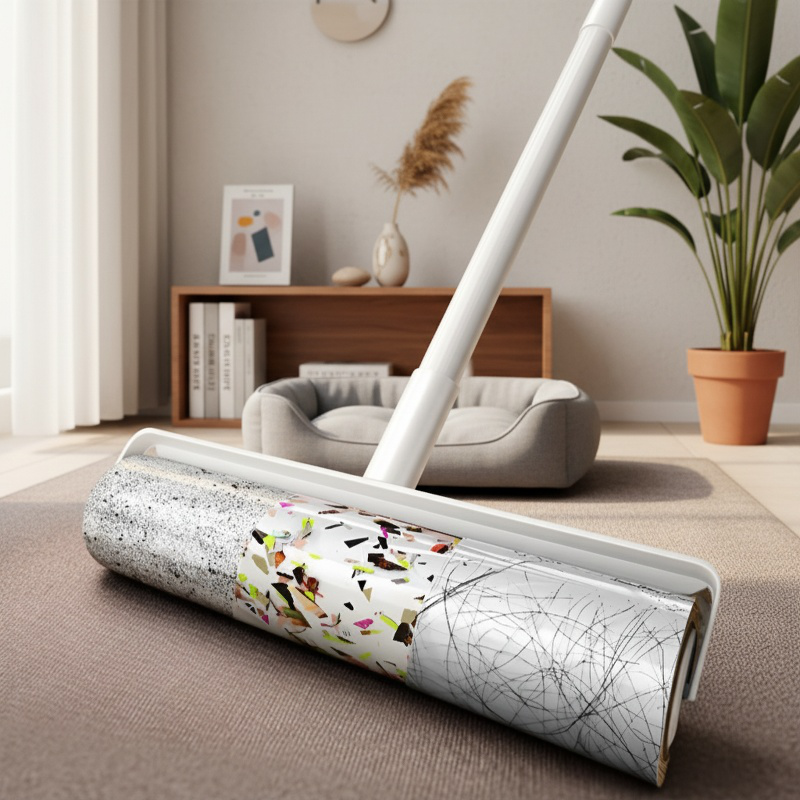 Long Handle Lint Roller Household Cleaning Tool for Bed and Floor with Tearable Paper
