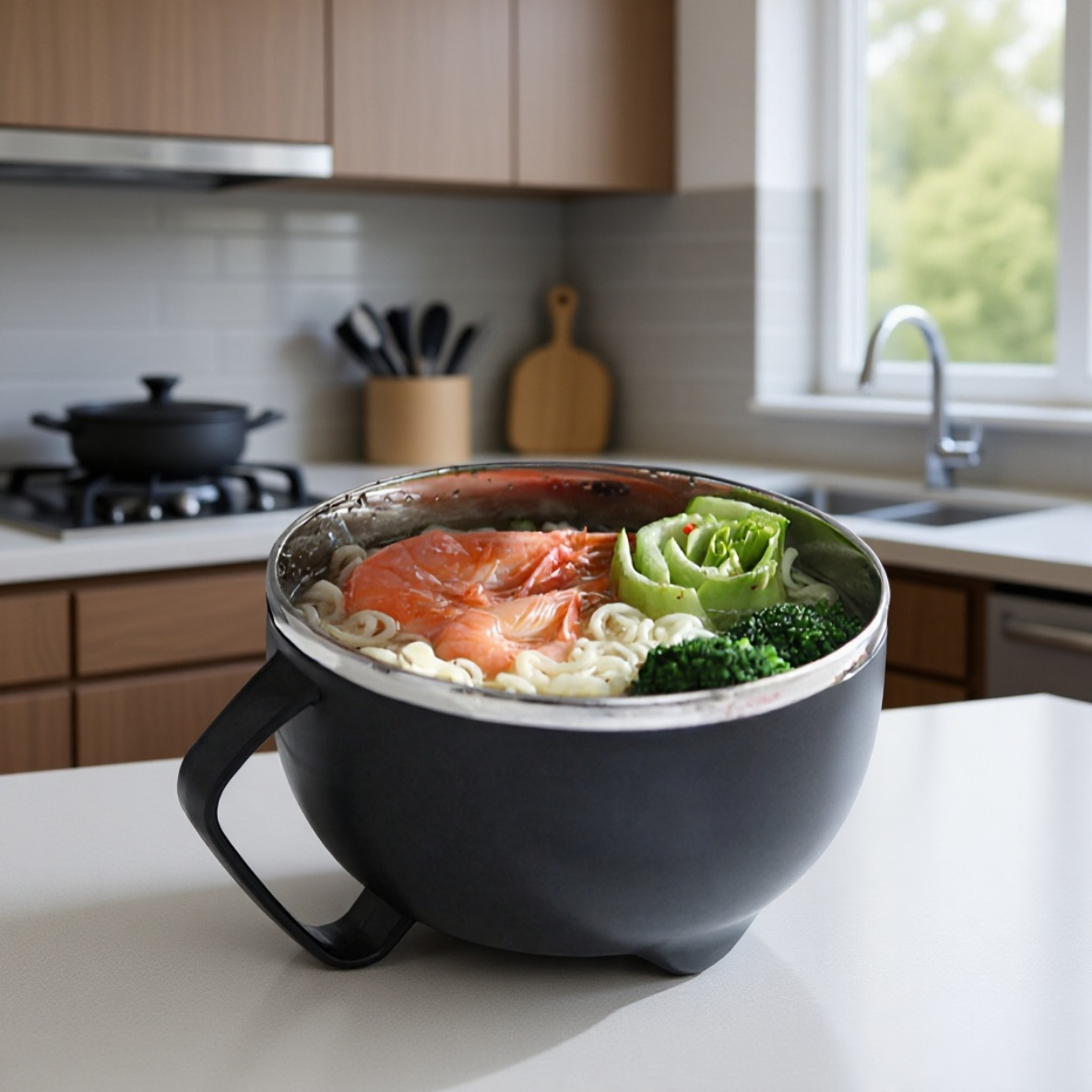 304ステンレス鋼インスタントラーメンボウル蓋付きシングル寮学生ランチボックスオフィスワーカーポータブルランチボックスランチボウル