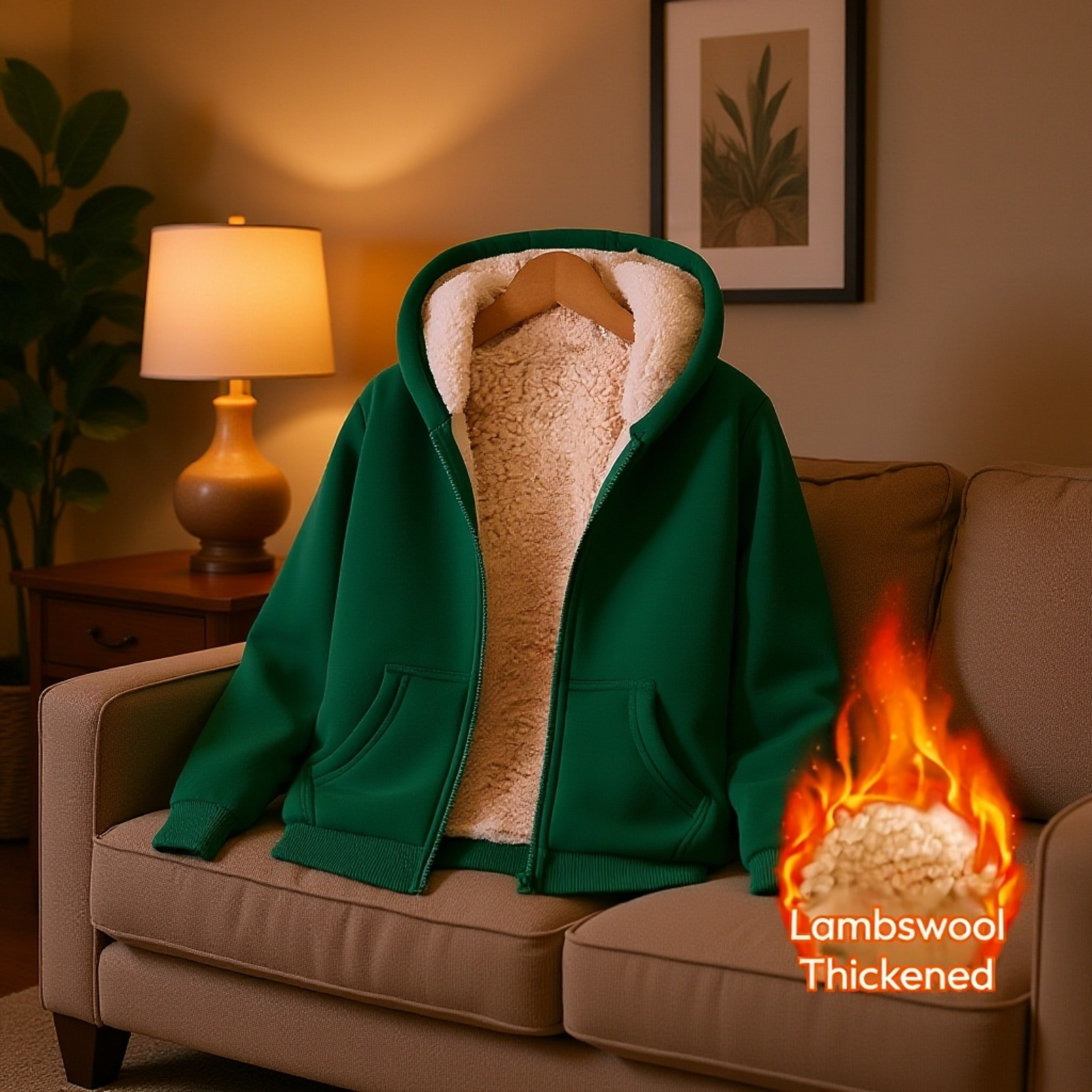 Hooded lamb fleece jacket for men detail