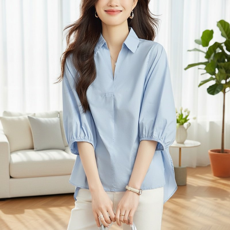 여성 칠부 옆트임 블라우스 전체 이미지