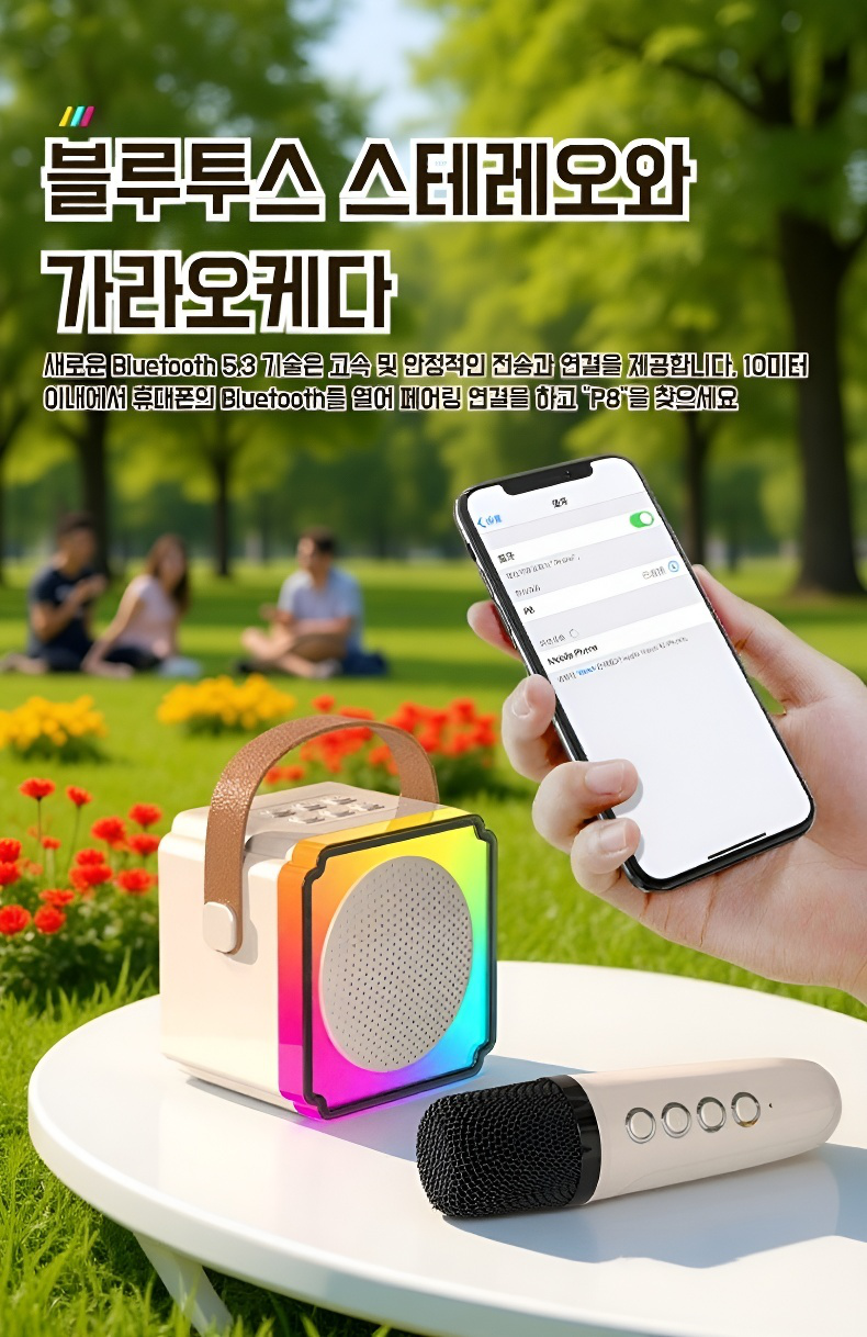 가족과 함께 노래를 즐기는 듀엣 마이크 활용 장면