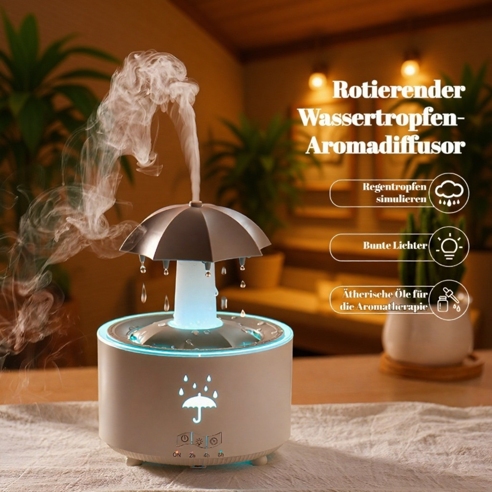 Multifunktionale Aromatherapie-Maschine mit drehenden Regentropfen