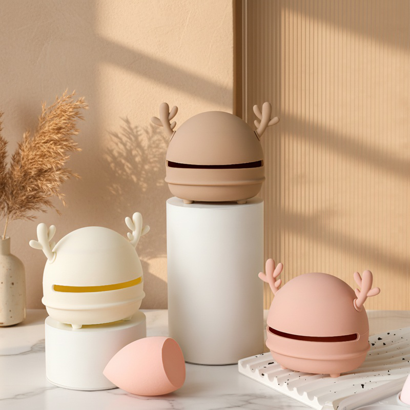 Boîte de rangement portable en silicone avec bois de cerf, grande capacité pour beauty blender