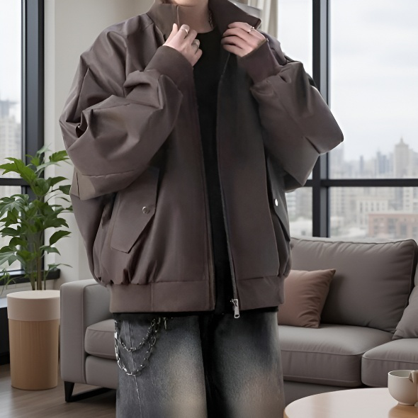 スタンドカラー付きベースボールジャケットディテール