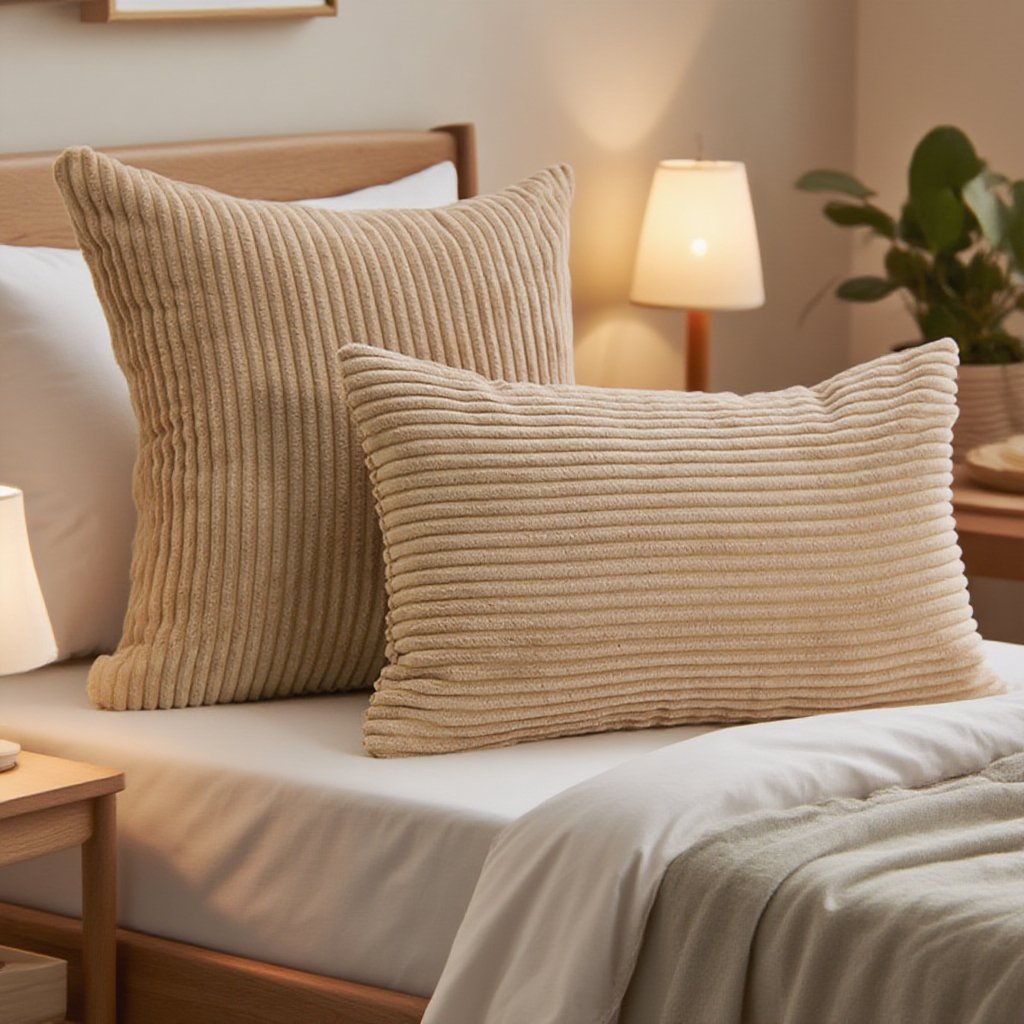 輕奢風居家純色條紋抱枕枕套正面展示