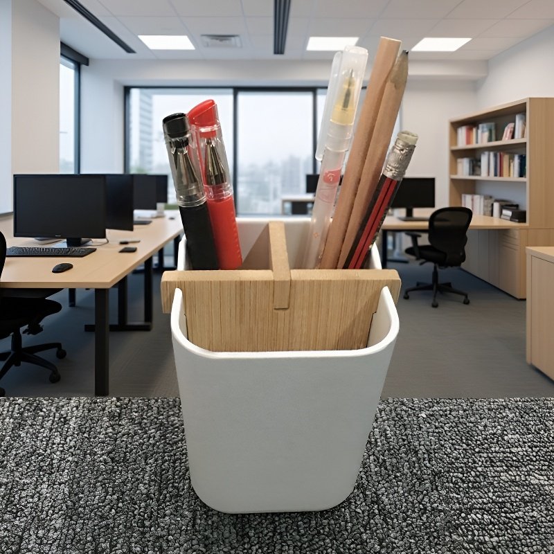 Stylish bamboo desk organizer for stationery and pens