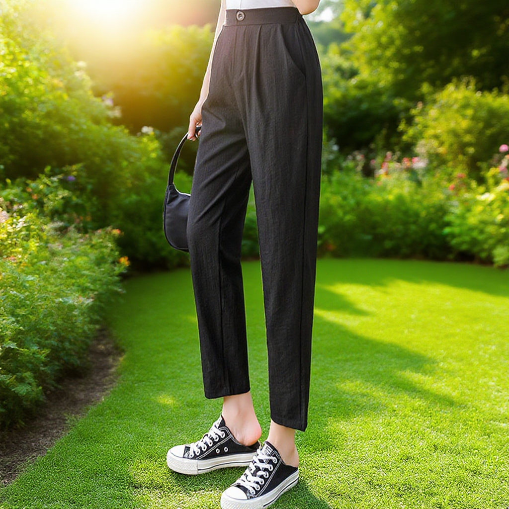 【9分丈綿麻パンツ】肌に優しい綿麻素材 柔らか 軽くて薄い 通気 エアパンツ