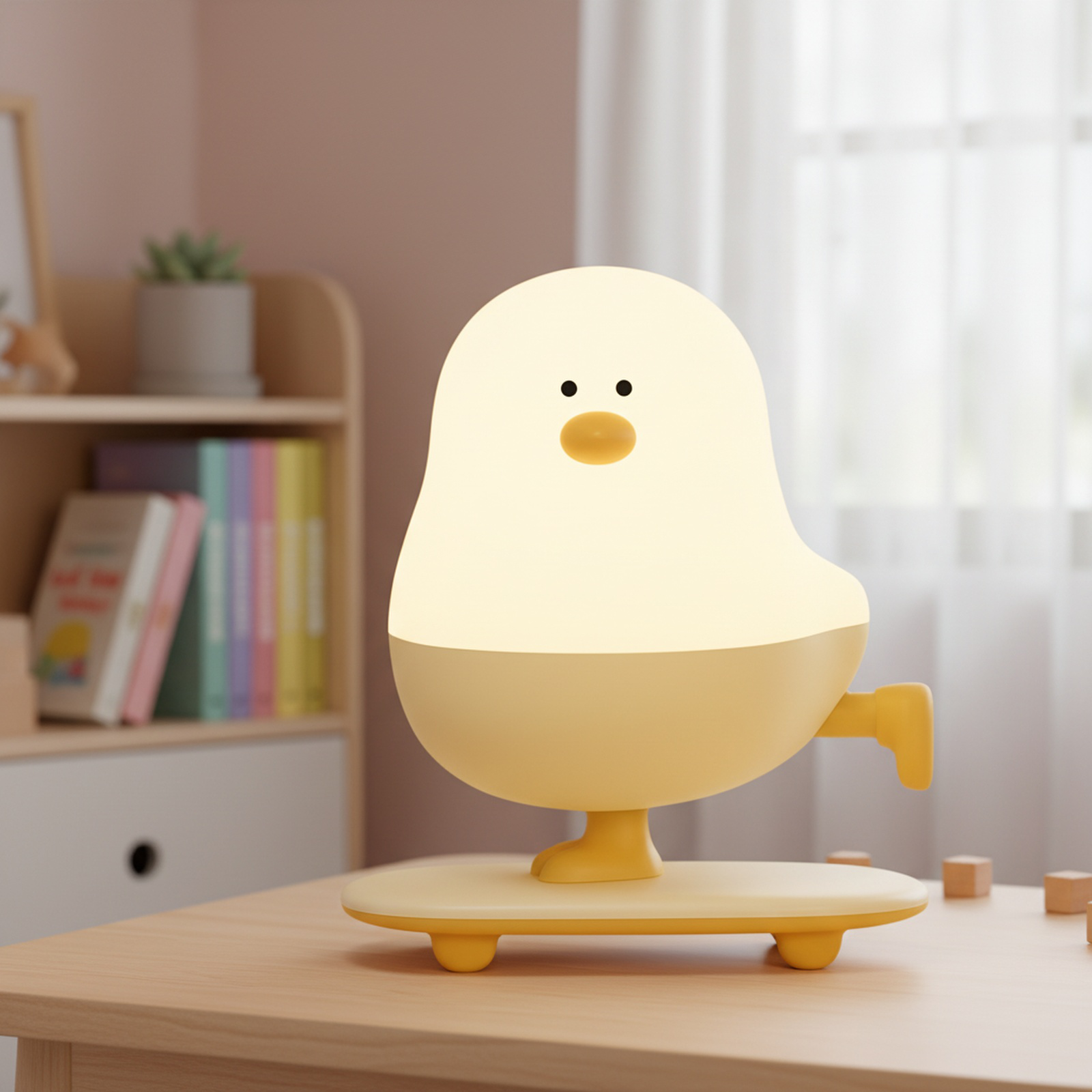 Small chicken creative night light on bedside table