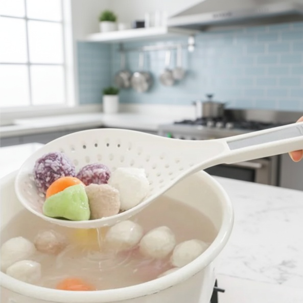 クリップ付き多機能麺すくい、耐熱ストレーナー、長い柄の大型プラスチックストレーナー、水切りストレーナー、餃子ストレーナー