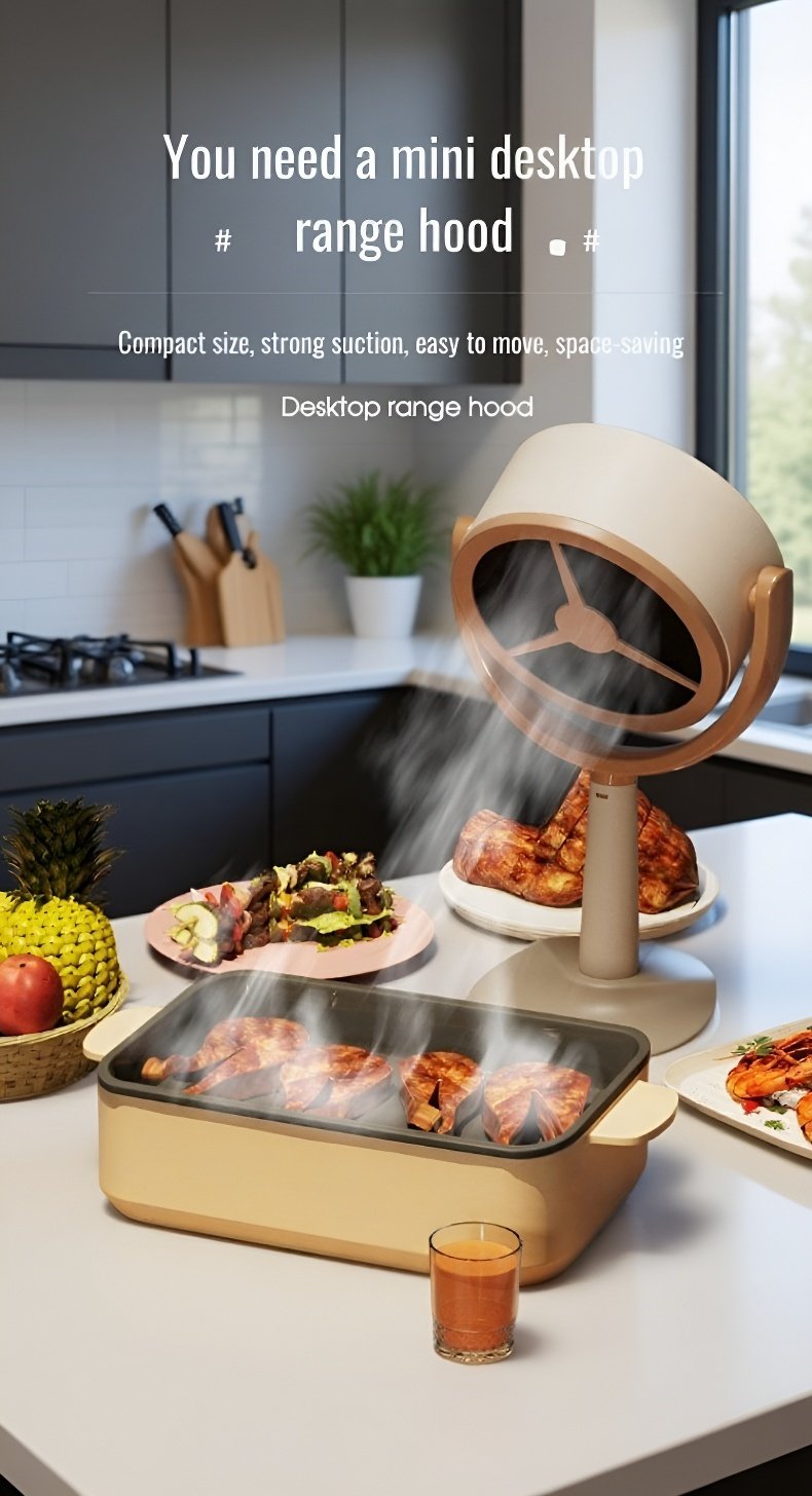 Portable range hood removing smoke from cooking