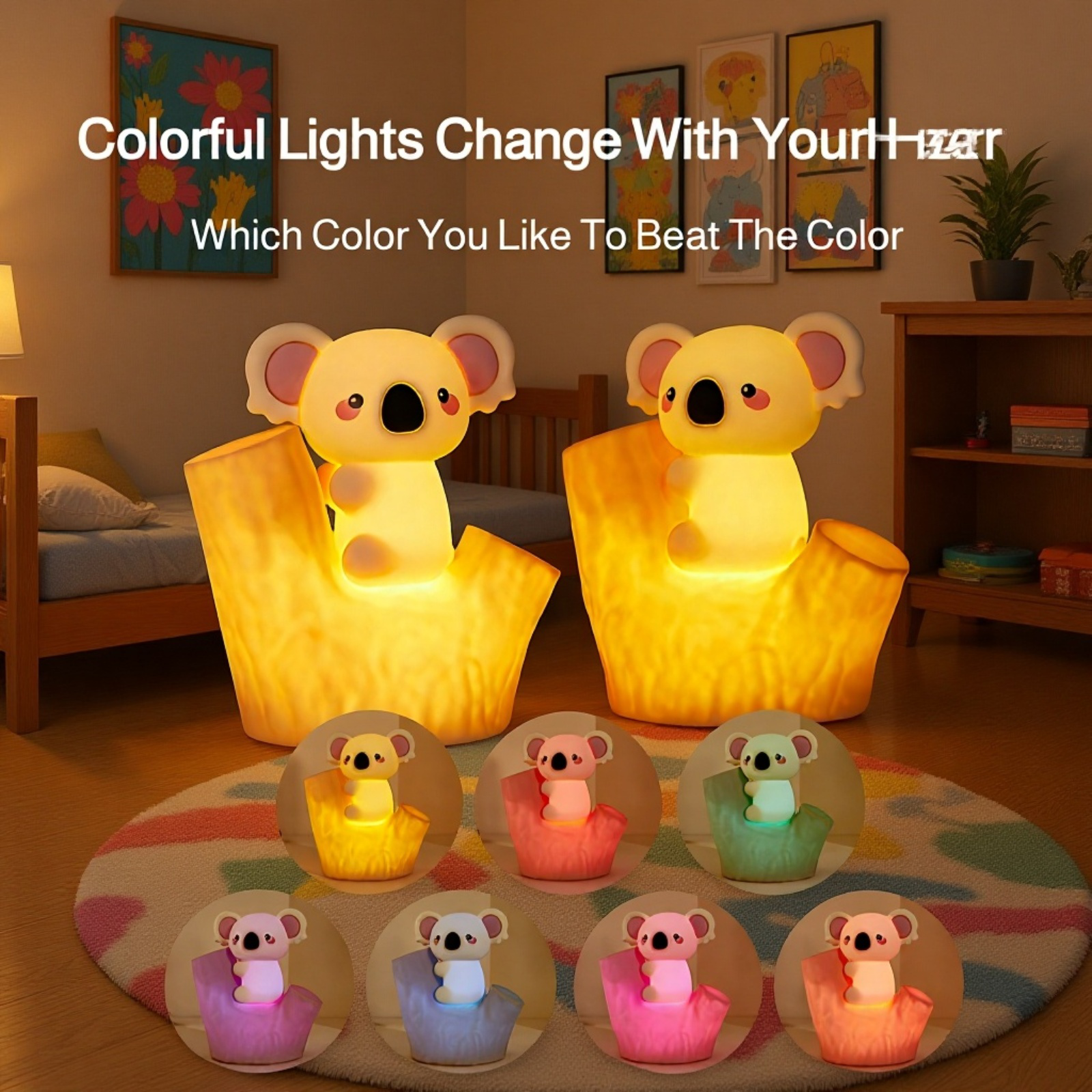Cartoon Koala S Night Lamp – USB Rechargeable, Adjustable Brightness, Timer, Seven-Color Changing