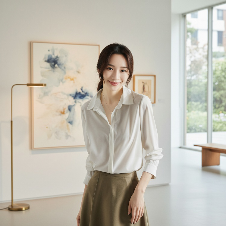 봄 한범 여 긴팔 셔츠 솔리드 이너 쉬폰 상의 봄 한범 긴팔 셔츠 이너 쉬폰 셔츠