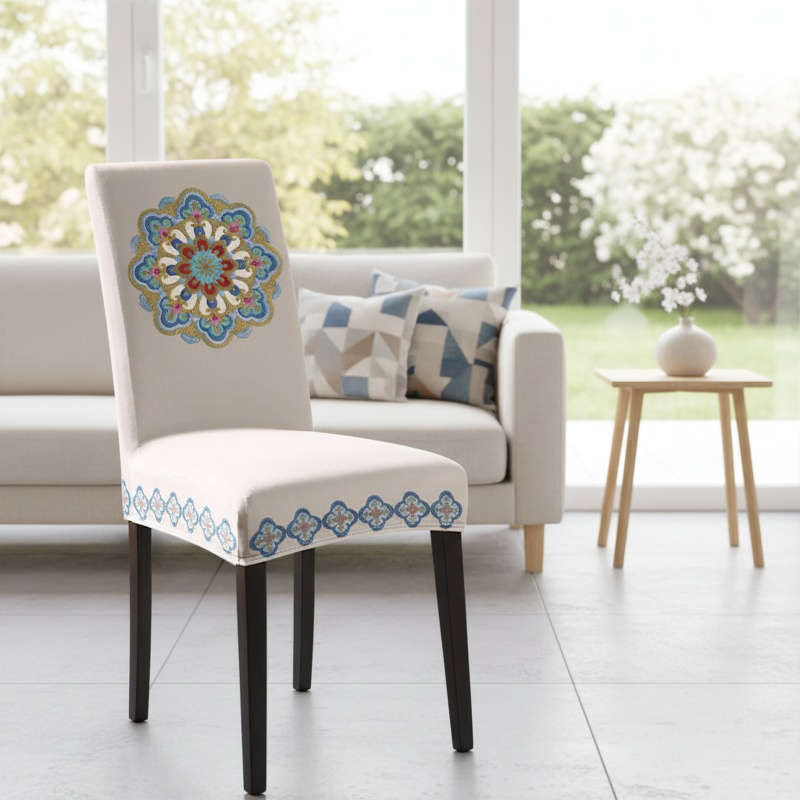 Protective and stylish dining chair slipcover in neutral color