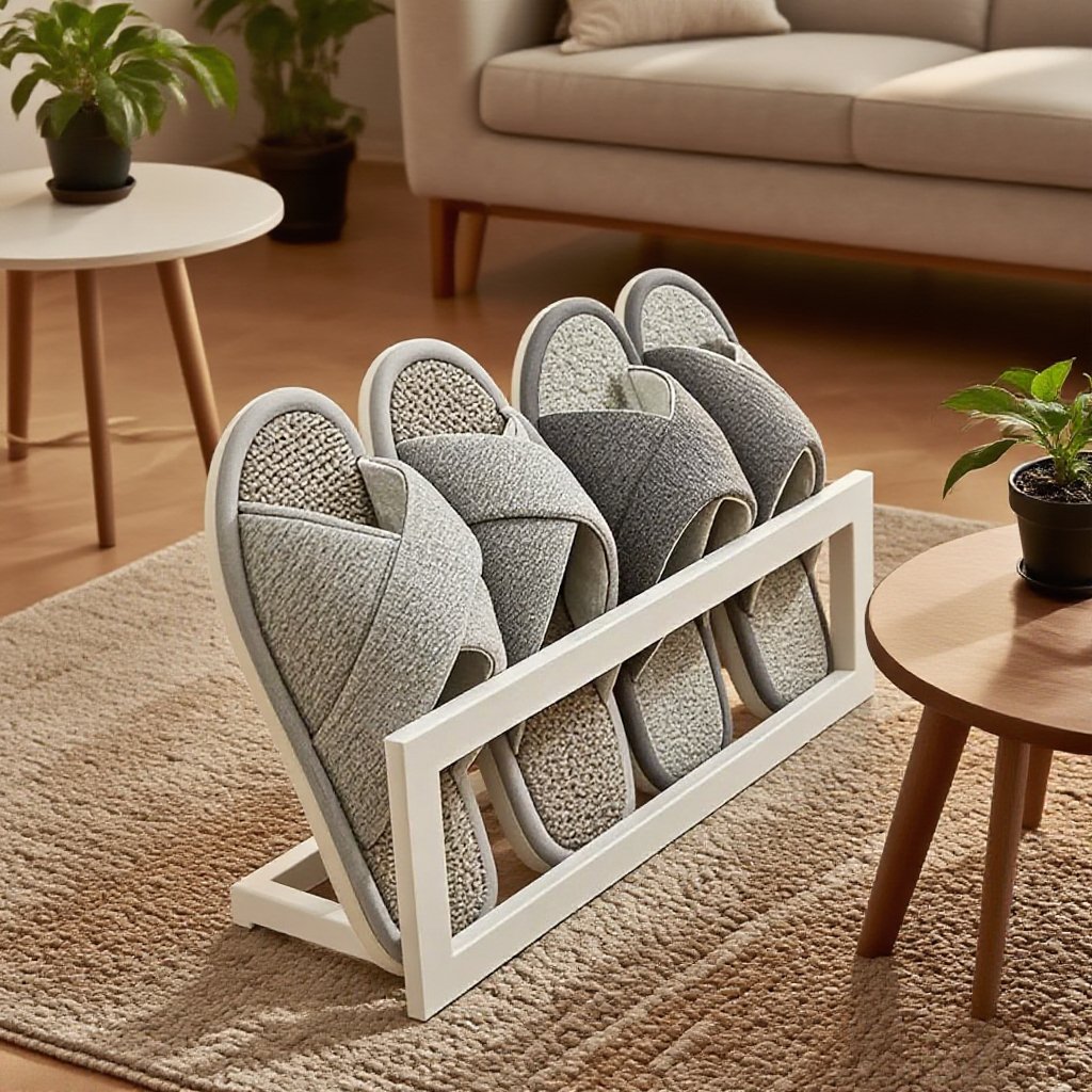 Kovový držák na pantofle v koupelně