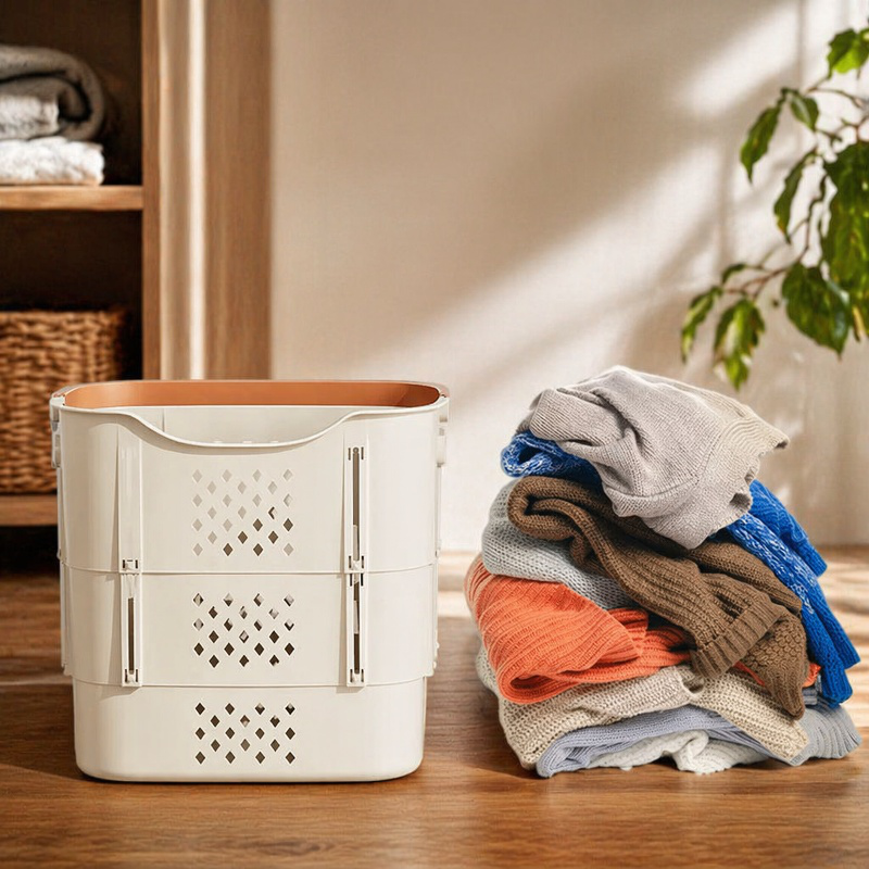Large compartment clothing organizer basket for home storage