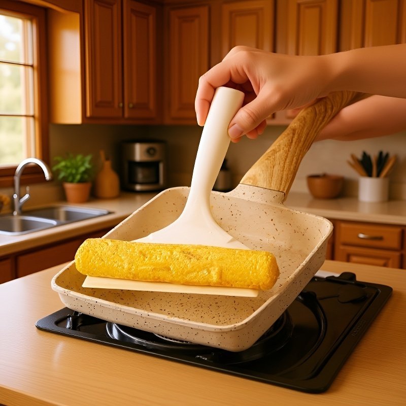 실리콘 주걱으로 팬케이크 뒤집기