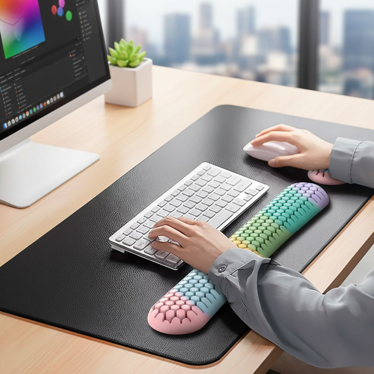 Comfortable Ventilated Cooling Mouse Wrist Pad on desk
