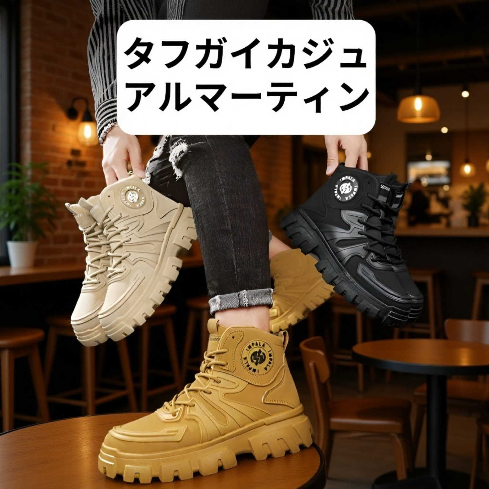 メンズ厚底身長アップマーチンワークブーツ