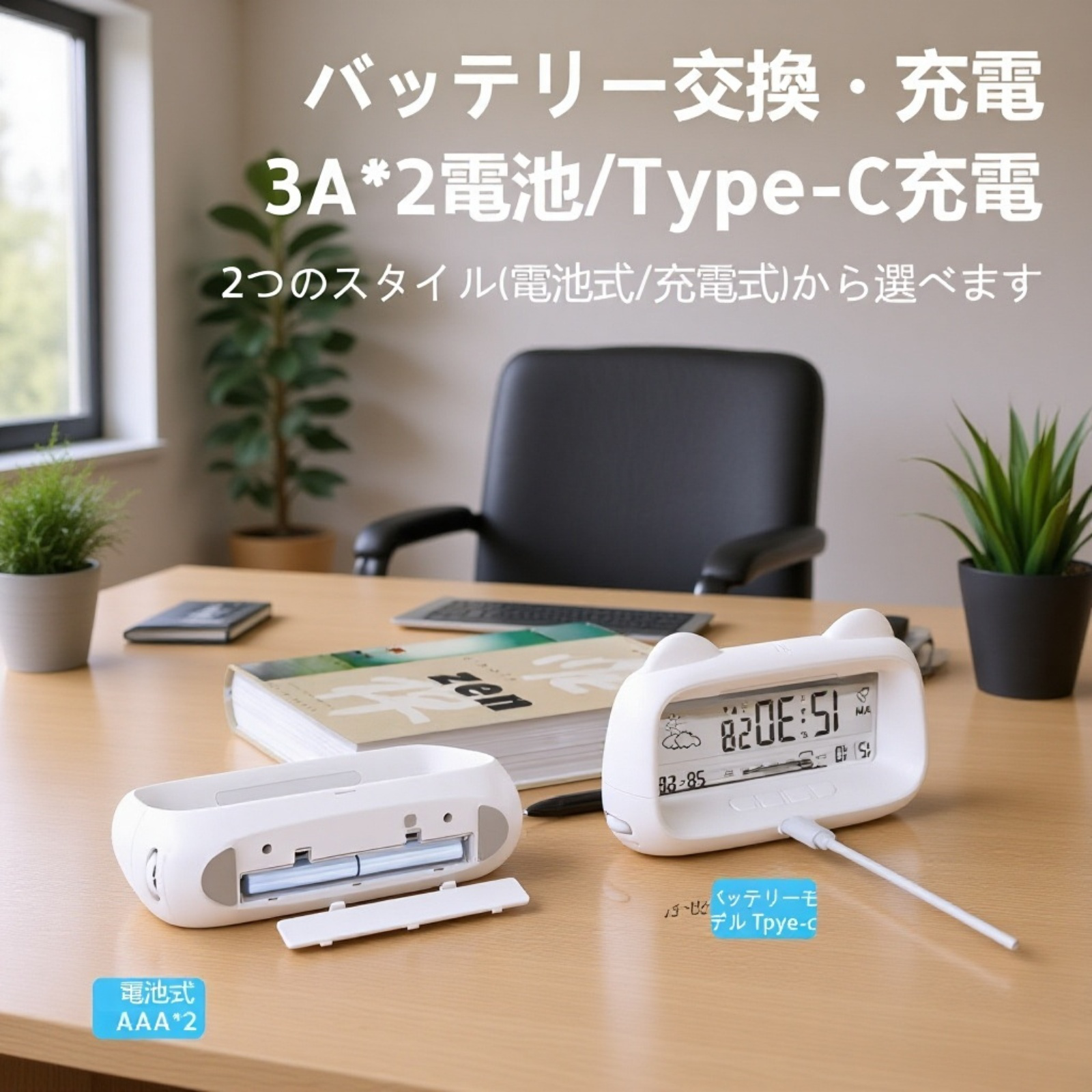 おしゃれな猫デザイン目覚まし時計の設置イメージ