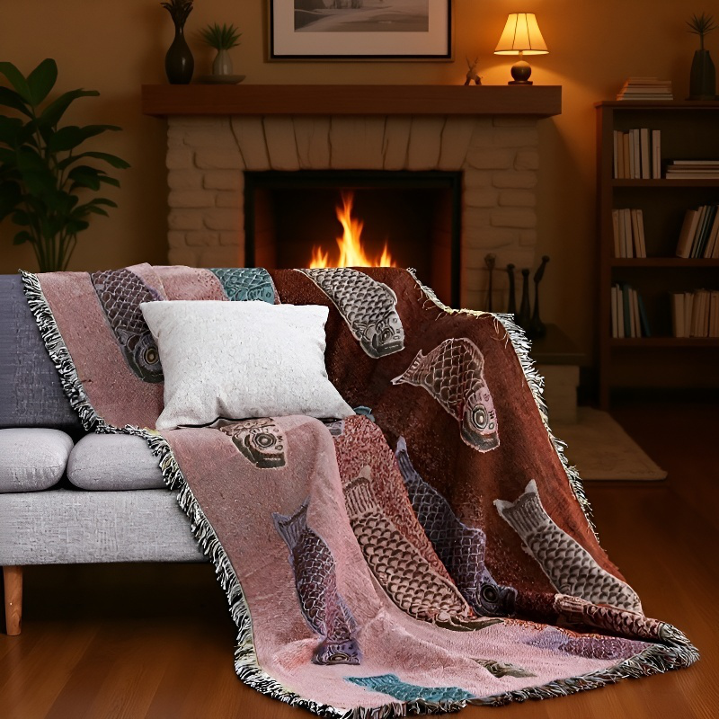 소파타올 비단잉어 풀커버 카펫 방진 장식 소파카펫 패턴 식탁보 소파타올 소파카펫 비단잉어 카펫