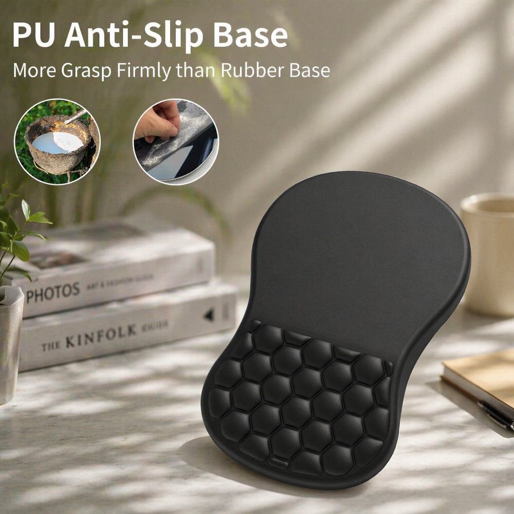 Sloping wrist rest mouse pad, pure black, minimalist design, foamed PU base, wrist support pad with 