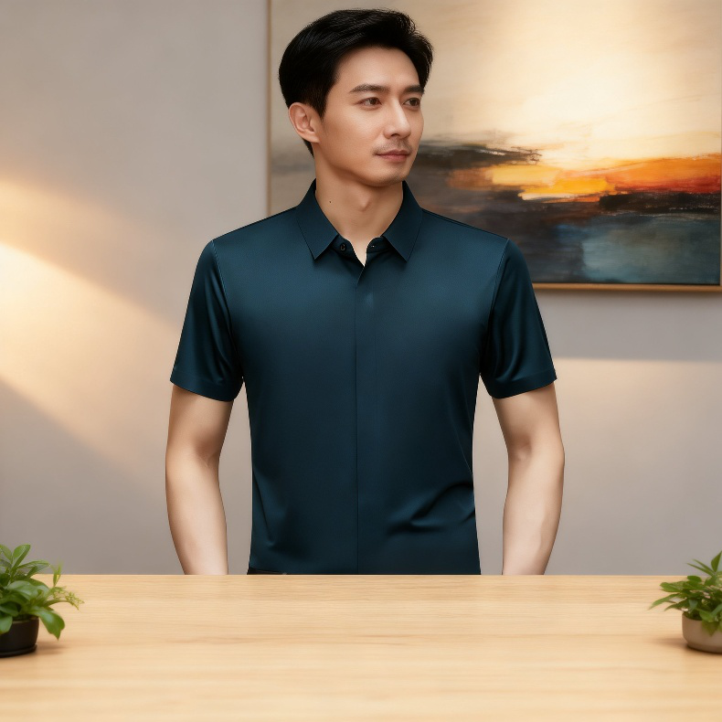 高弾性アイスシルク半袖シャツ正面画像