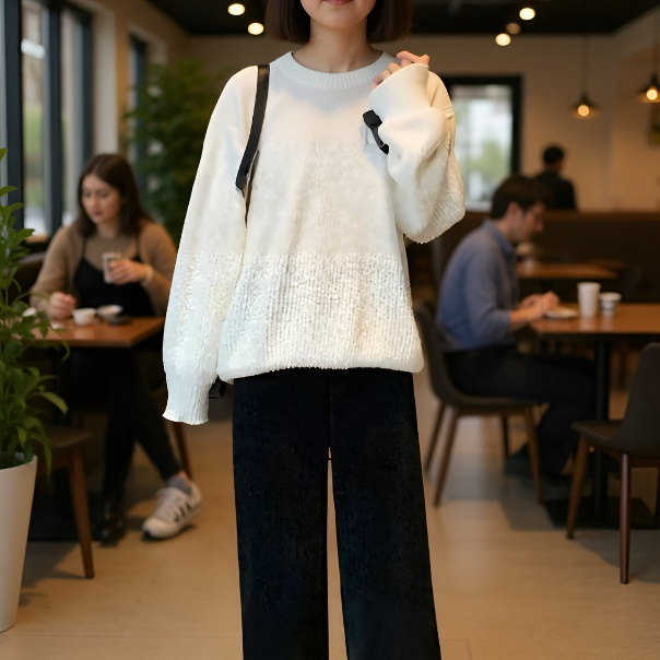 秋と冬の女性用のクリーム色のワイドレッグパンツに、ベルベットと厚みのあるハイウエストのルーズパンツで着痩せ効果があり、汎用性の高いドレープ性のカジュアルストレートパンツです。