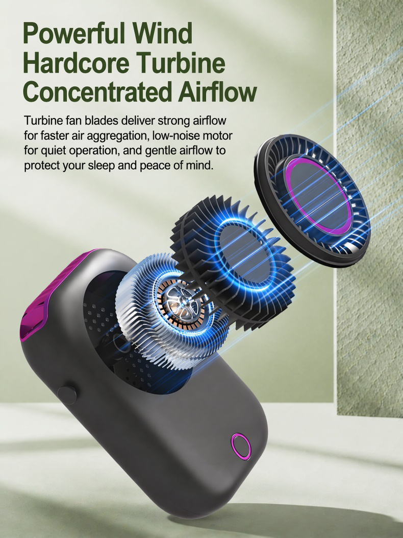 Quiet wearable neck fan for travel