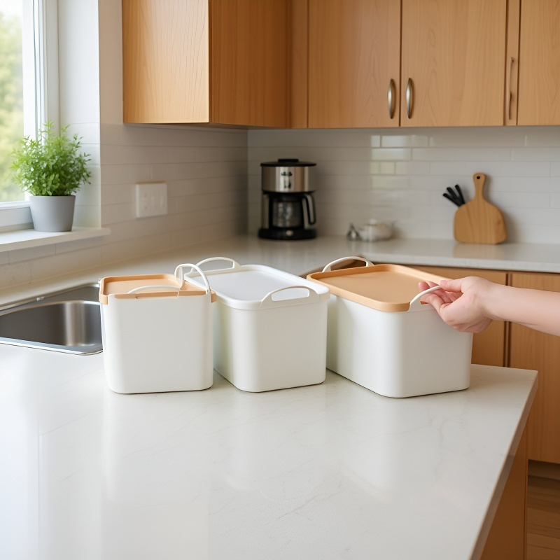 멀티 토트 수납함 솔리드 플라스틱 수납 정리함 덮개 달린 옷과 잡동사니 수납함