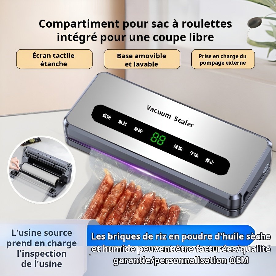 Machine de mise sous vide compacte pour usage domestique avec rouleaux de sacs