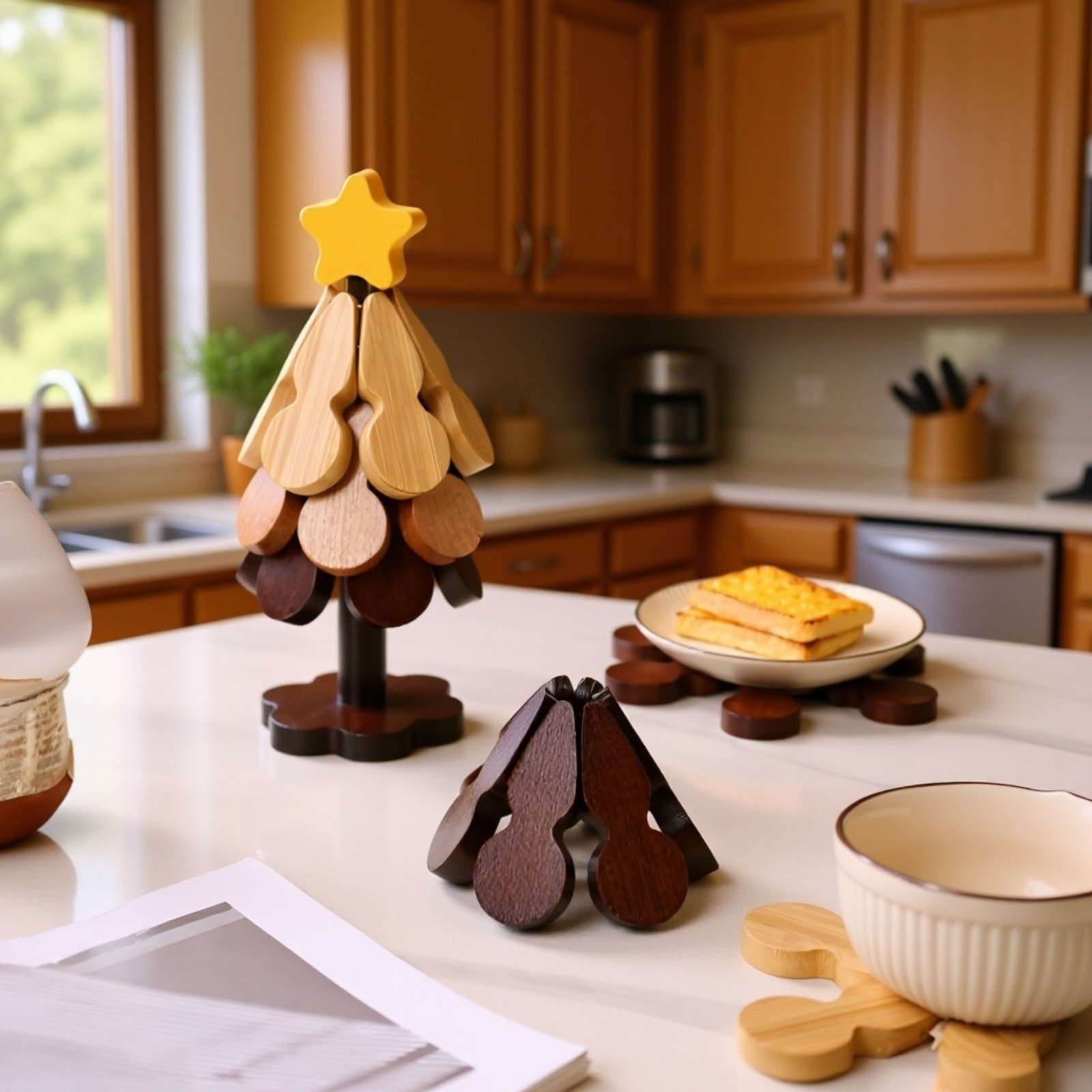 複数枚の木形テーブルマットを並べたイメージ