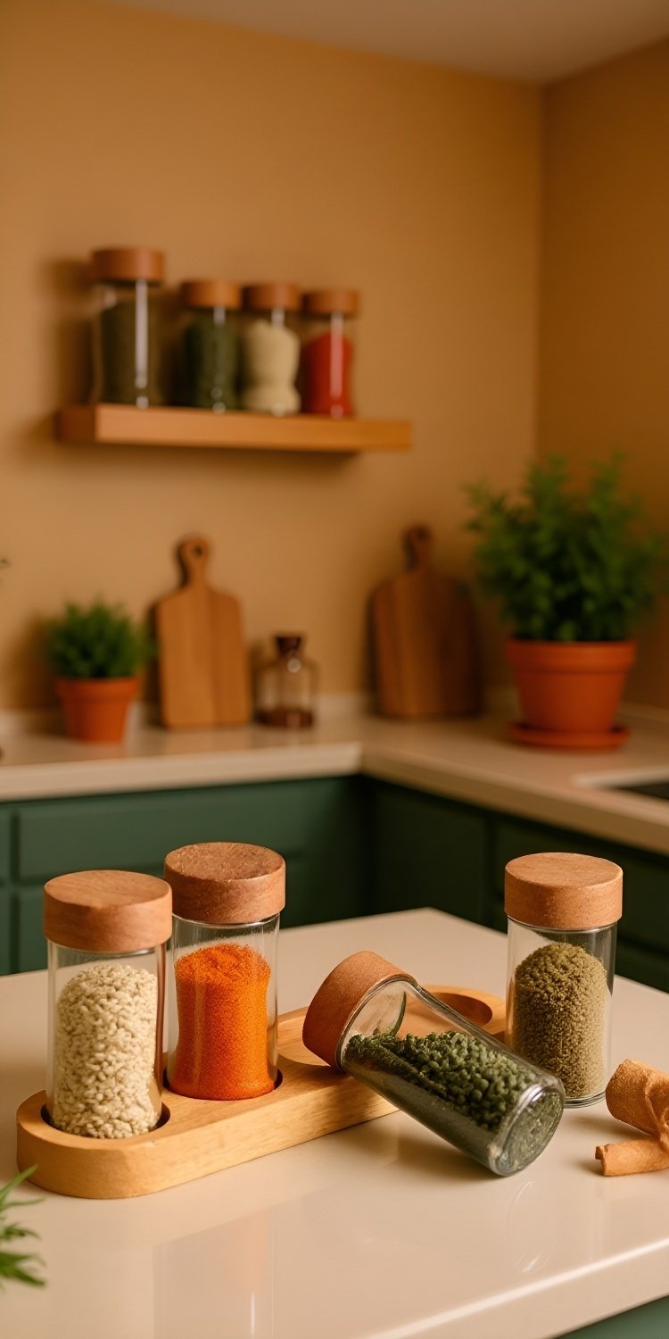 Airtight glass jar filled with pasta in kitchen