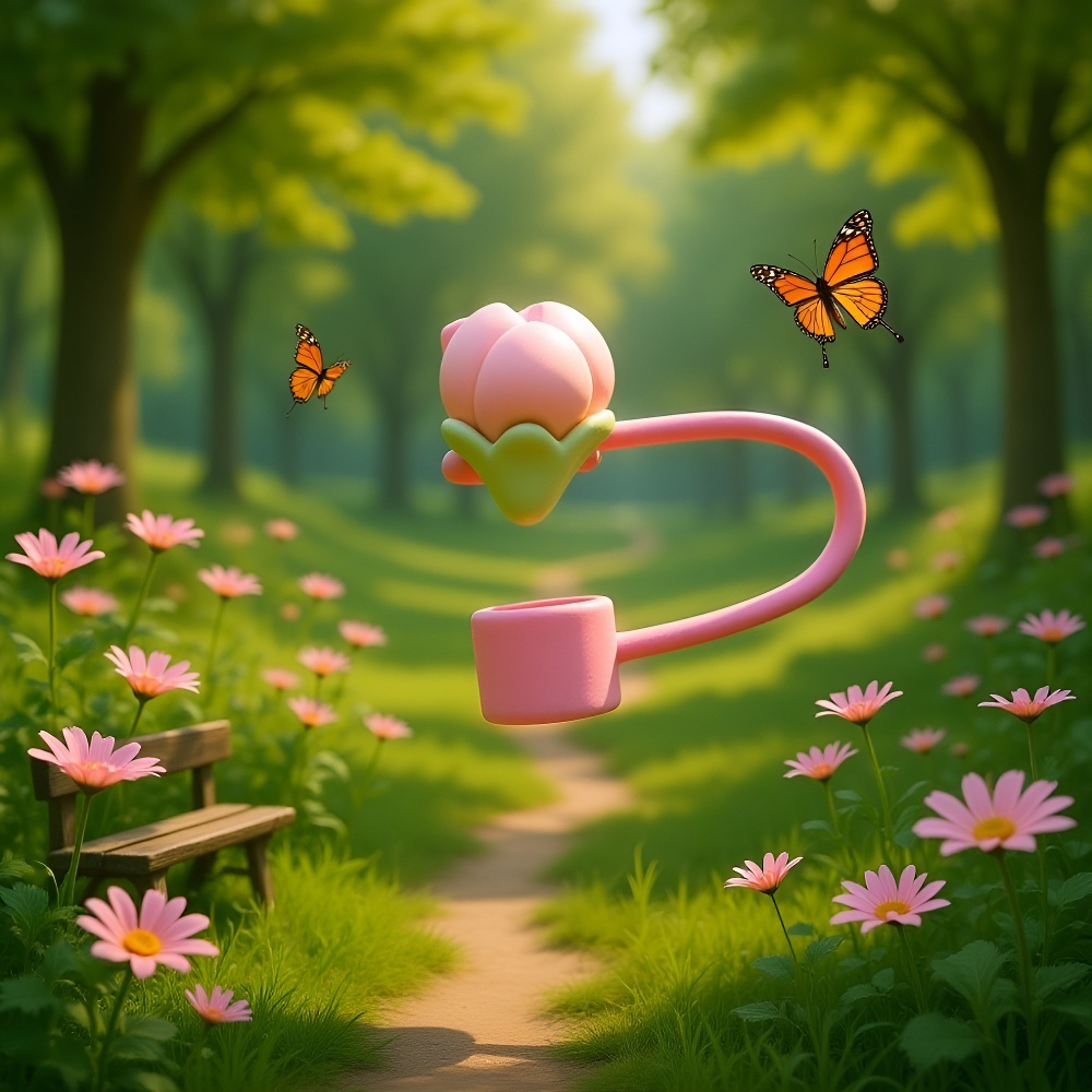 桜柄シリコンストローケースの開閉イメージ