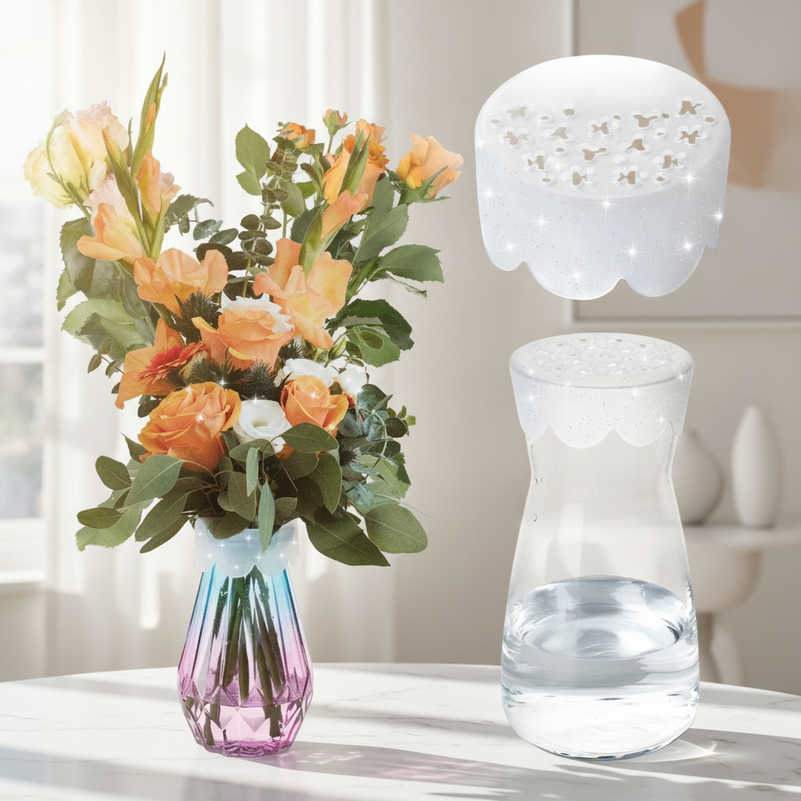 Multifunktionaler Silikon-Blumenhalter, Stielstütze, geeignet für Vasen