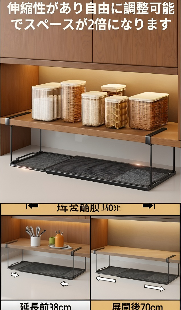 キャビネット下に設置された吊り下げバスケット