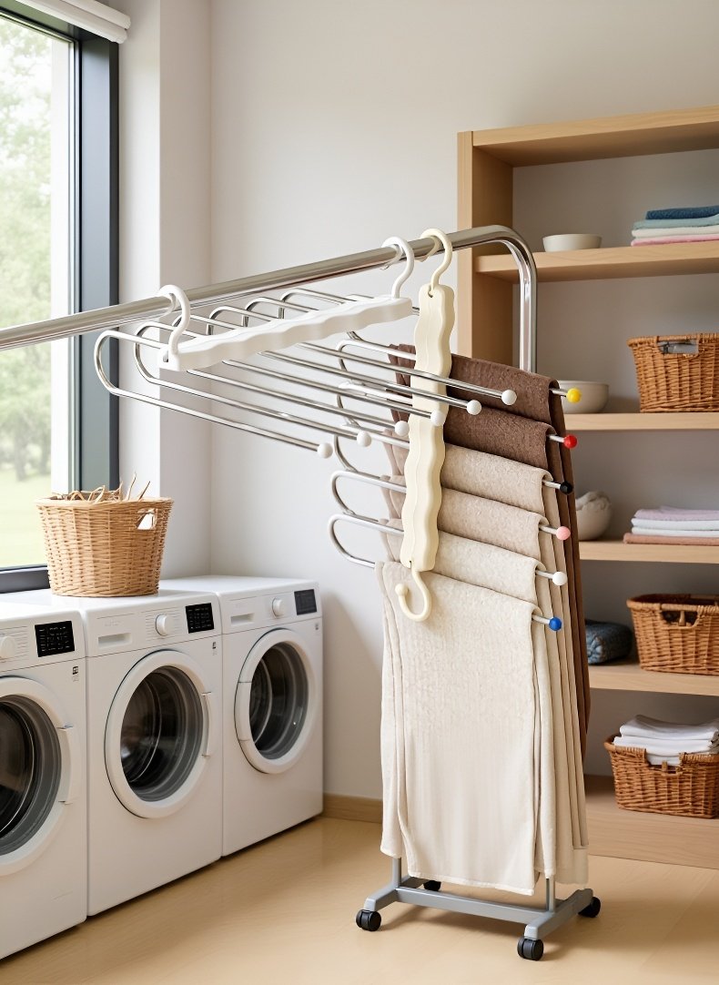 공간 절약형 바지걸이 디자인