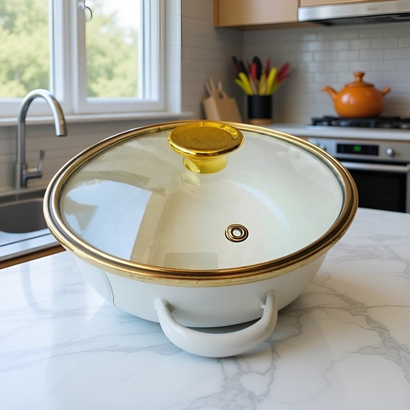 Enameled 3-piece instant noodle pot set, gray and white checkered flat bottom double handle instant 