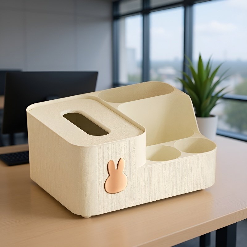 仕切り付き収納の大容量卓上ティッシュボックス