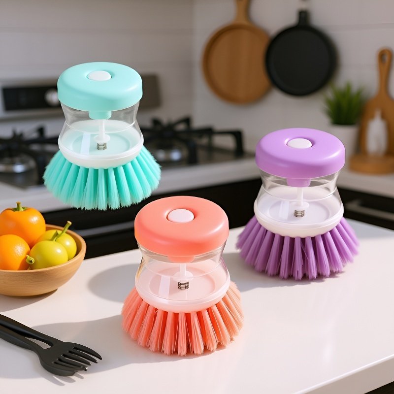 Praktische Küchenbürste mit Seifenspender – Teller- und Topfreiniger