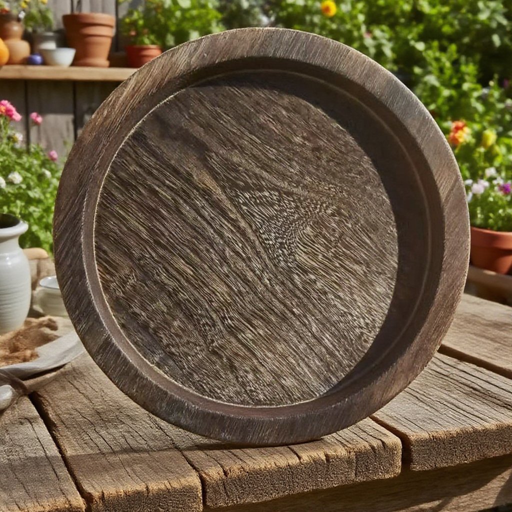 復古桐木圓形託盤