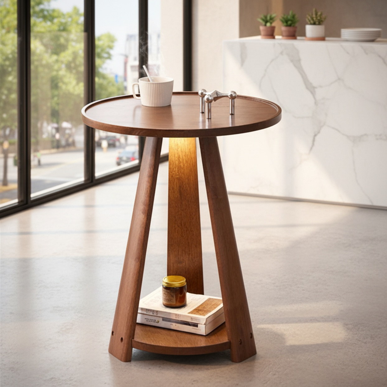 Solid Wood Small Round Sofa Side Table