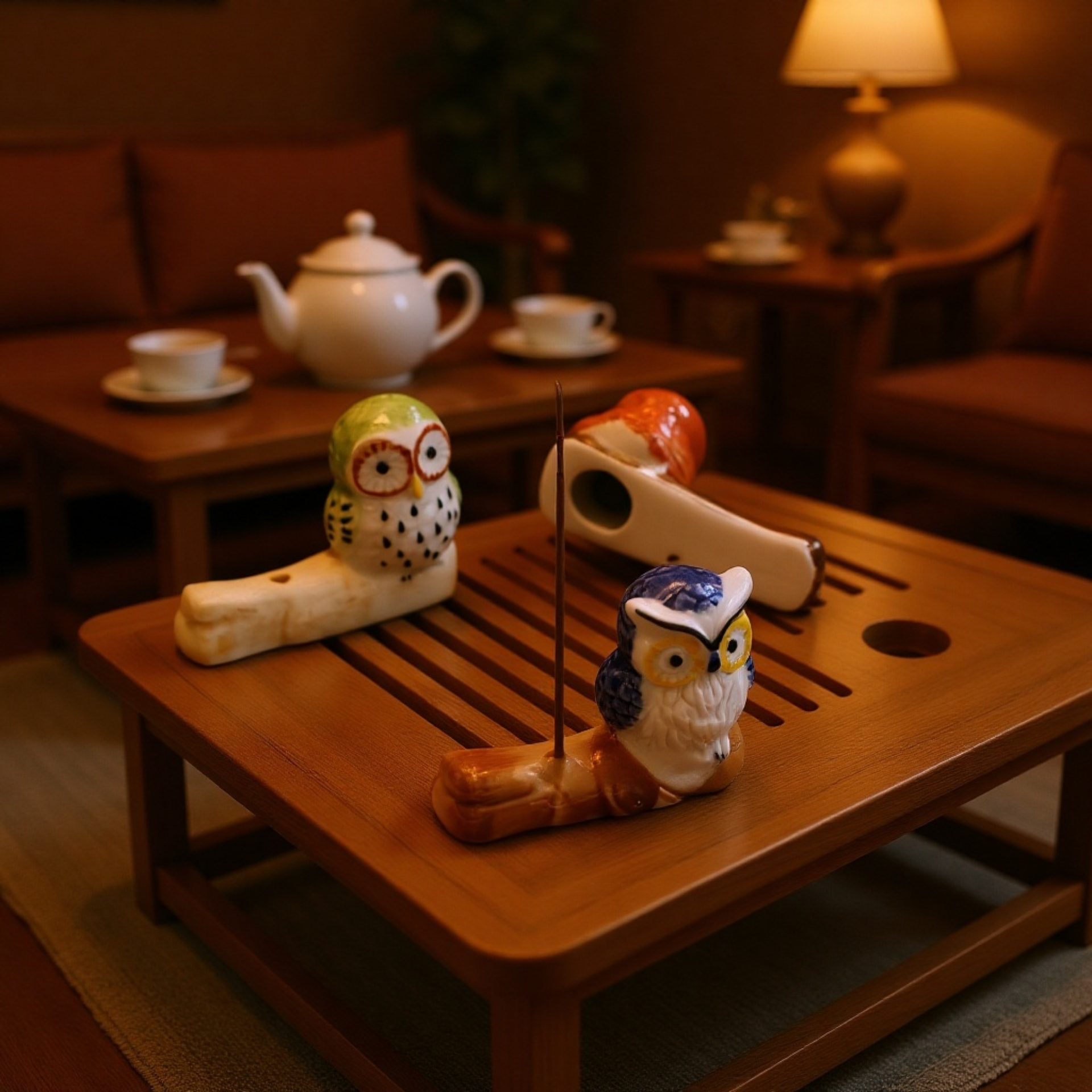フクロウ鳥のお香スティックミニホルダー 可愛い携帯用セラミック香炉