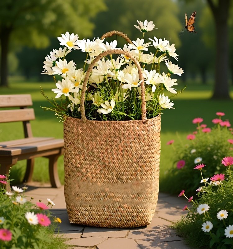 Ručně tkaný košík vhodný pro aranžování květin