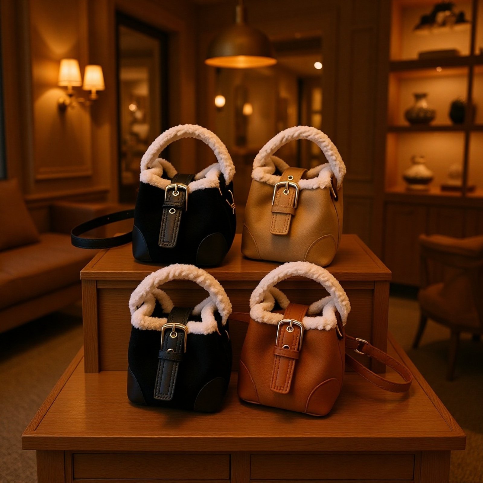 ミニバイカラーボアバケットバッグ