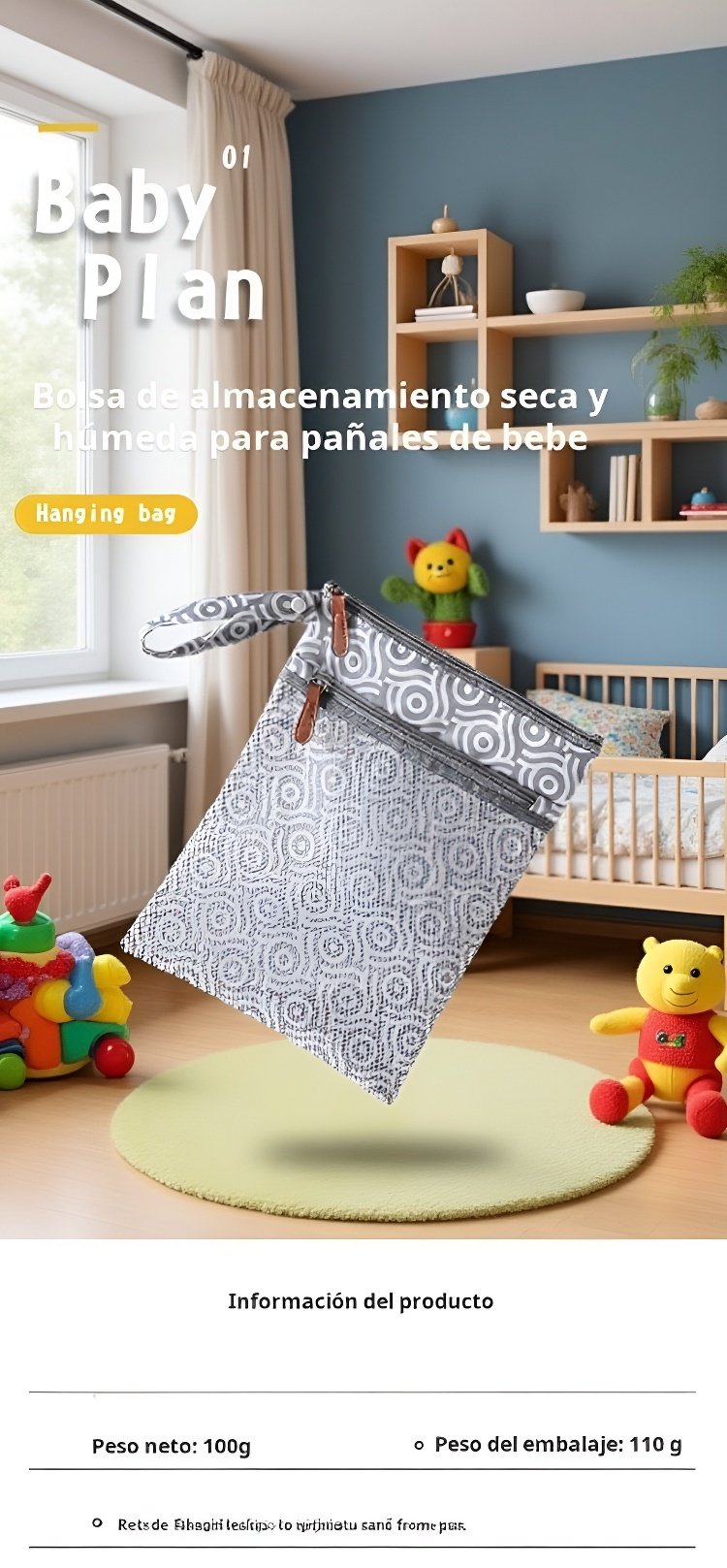 Bolsa impermeable de pañales para bebés con gran capacidad