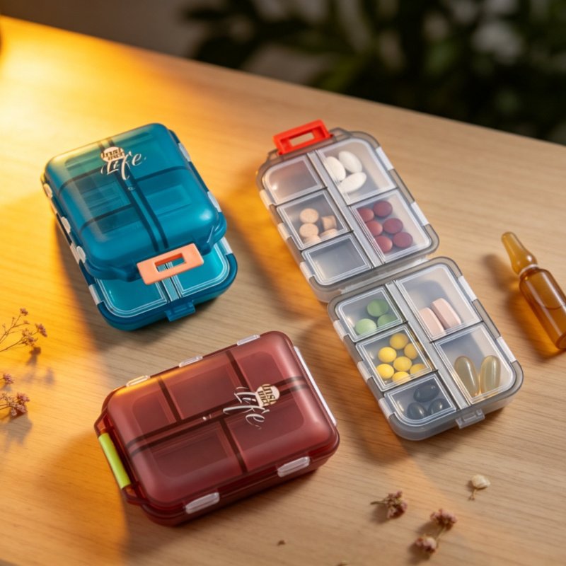 Tragbare transparente versiegelte Pillenbox mit Fächern