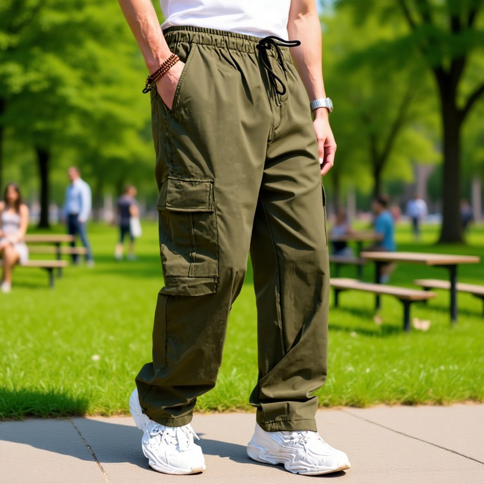 Locker geschnittene Herren-Cargohose mit Kordelzug
